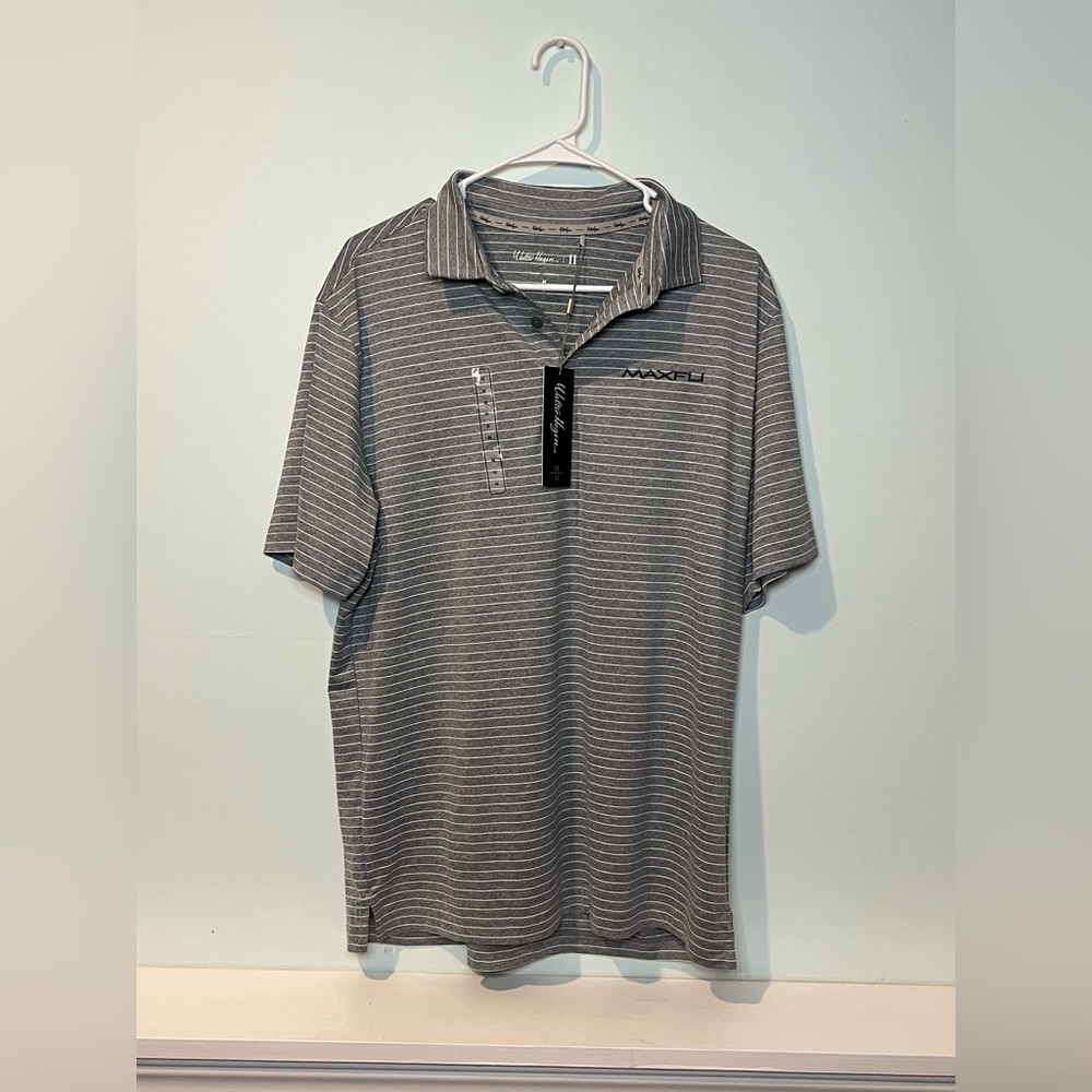Walter Hagen Men’s Maxfli 11 Gray White Striped Polo, Size Medium
